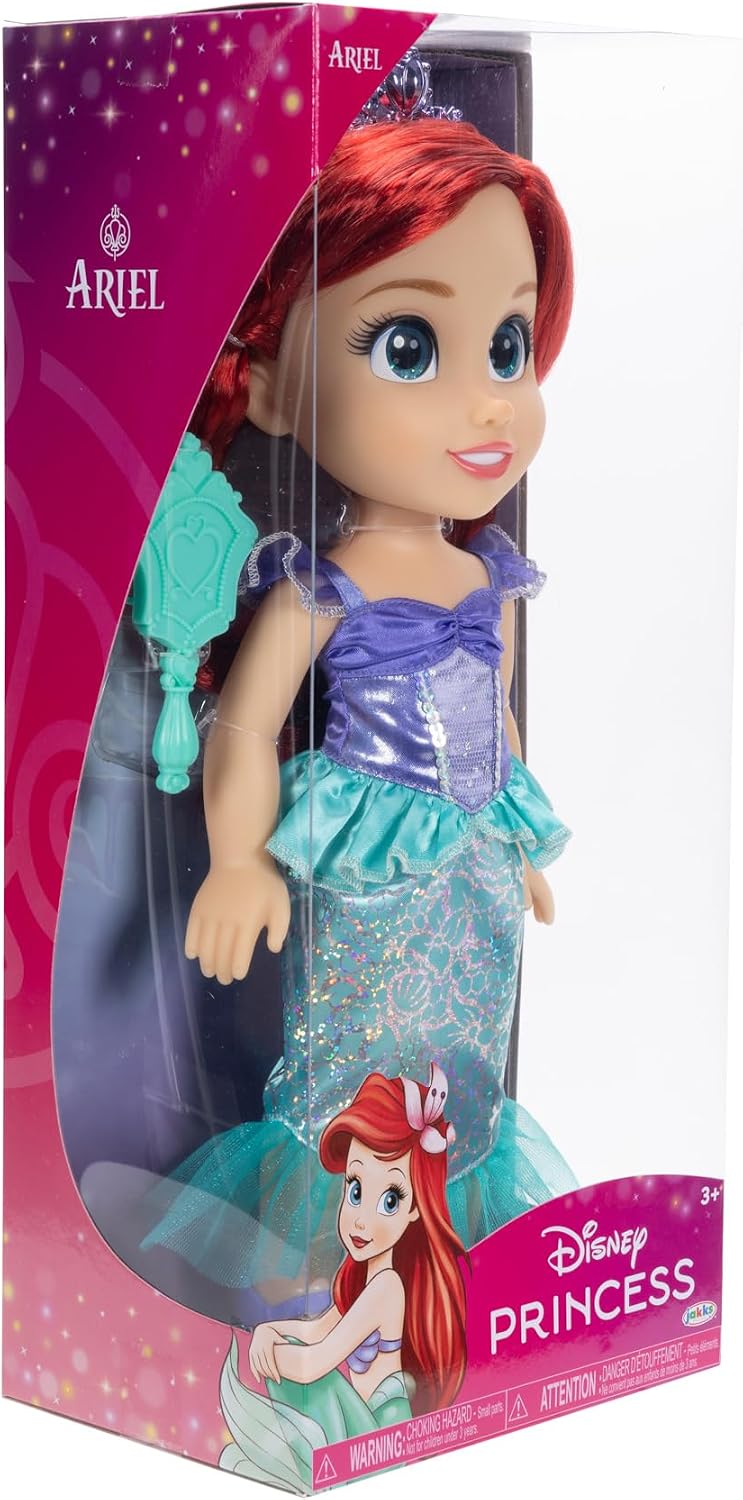 Disney Boneca Princess My Friend Ariel 35 cm Olhos com brilho cintilante, vestido de princesa removível, tiara, sapatos fáceis de calçar e tirar,