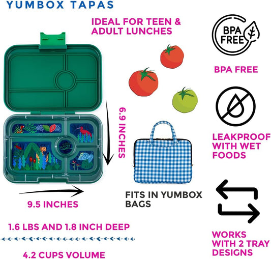 Yumbox TAPAS Tamaño más grande - Fiambrera Bento a prueba de fugas con 5 compartimentos para preadolescentes, adolescentes y adultos (verde Greenwich)...