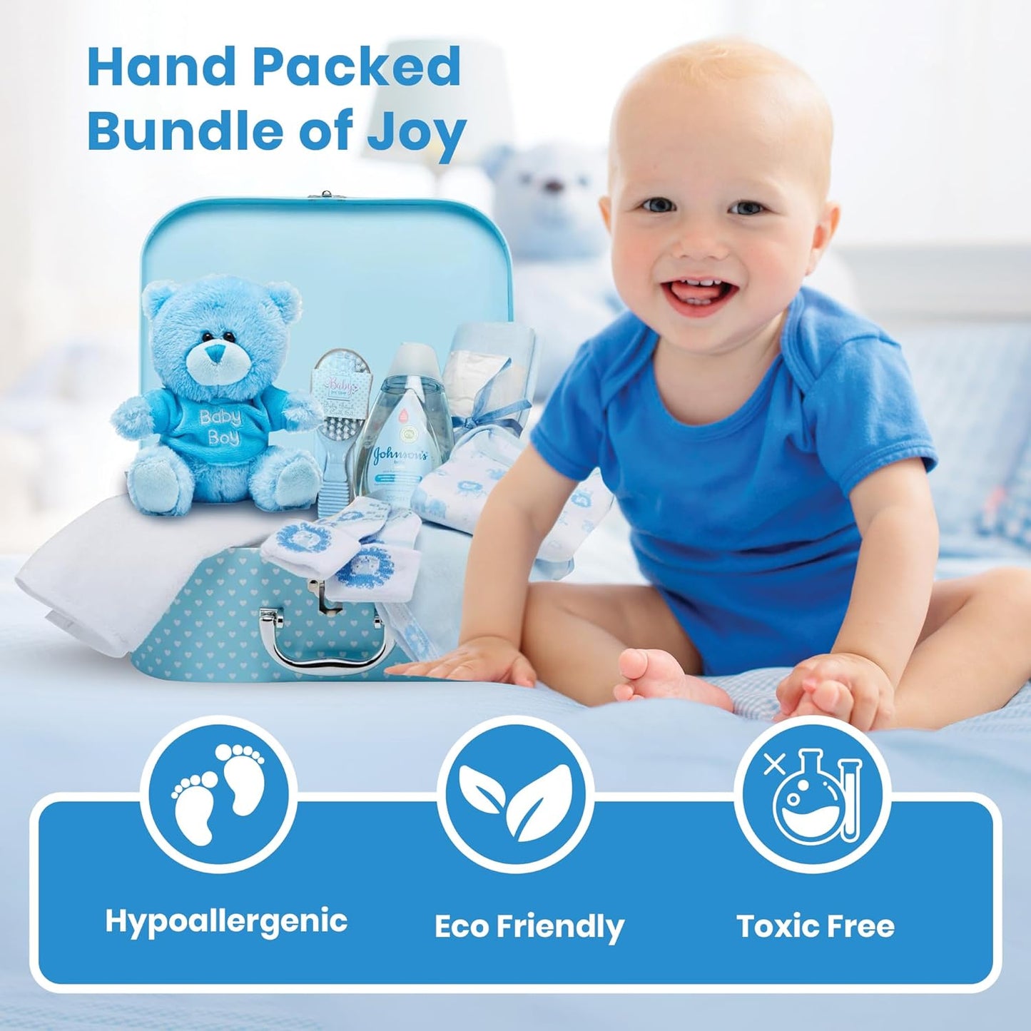 Baby Box Shop - Cesta de presentes para recém-nascidos, ursinho de pelúcia, itens essenciais e caixa de lembranças - presente ideal para chá de bebê e batizado