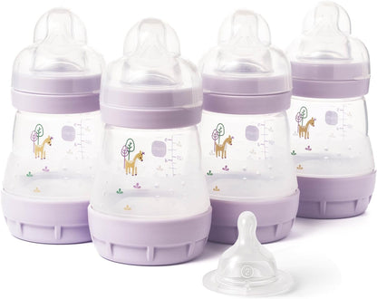 MAM Mamadeiras anticólicas Easy Start | Mamadeira autoesterilizante para leite materno, bicos MAM de fluxo lento, tamanho 1