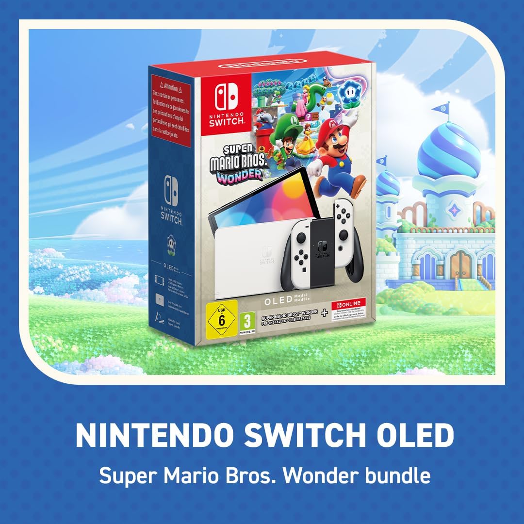 Nintendo Switch - Modelo OLED (branco) + Super Mario Bros. Wonder Switch pré-instalado online Código de resgate de assinatura de 12 meses