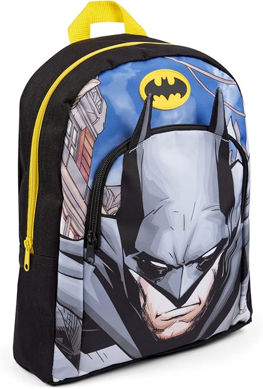 DC Comics, Mochila infantil Batman da com orelhas de morcego em 3D, ideal para escola e viagens, perfeita para meninos e meninas. Produto oficial.