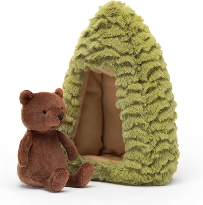 Jellycat Urso marrom Forest Fauna em formato de árvore de abeto, decoração de pelúcia colecionável