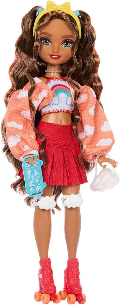 Barbie Dream Besties: Boneca e Acessórios, Teresa, Boneca Fashion Articulada de Patins com Cabelo Castanho, 9 Peças Temáticas de Videogame