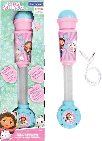 LEXIBOOK, Casa de Bonecas da Gabby, Microfone Luminoso para Crianças, Brinquedo Musical, Alto-falante Embutido, Efeitos de Luz, Entrada Auxiliar, Azul/Rosa, MIC90GDH