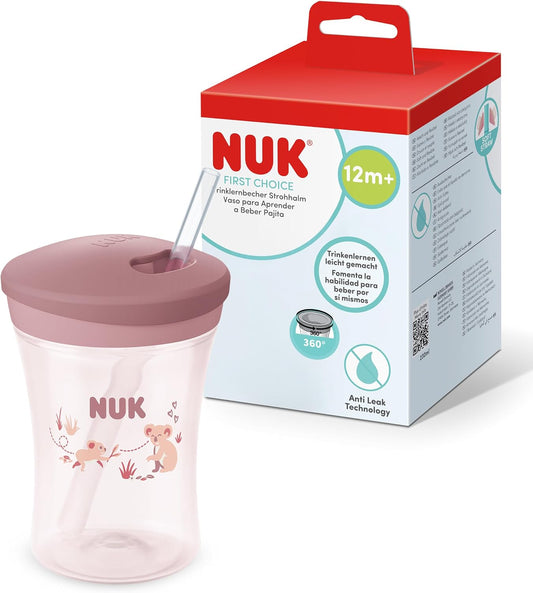 NUK Copo de Treinamento com Canudo First Choice | 12+ Meses | 230 ml | Copo Antivazamento com Canudo para Crianças Pequenas | Coala Rosa | 1 Unidade