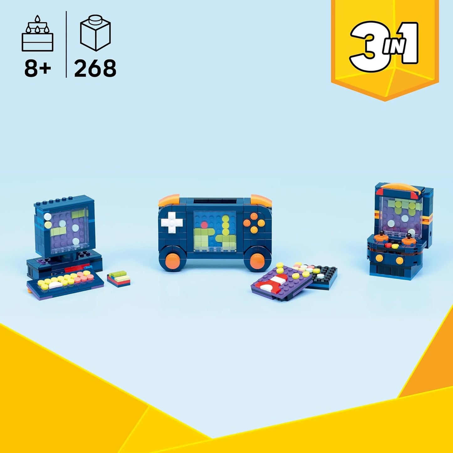 LEGO Creator Console de Jogos Retrô 3 em 1 - Transforma-se em uma Máquina de Arcade ou Computador com Teclado e Mouse - Ideia de Presente para Gamers a partir de 8 Anos - 31380