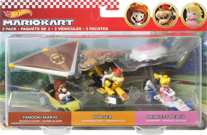 Hot Wheels Super Mario - Pacote com 3 carrinhos de personagens em 1 conjunto, presente para crianças e colecionadores a partir de 3 anos de idade, multicolorido, (HDB39)