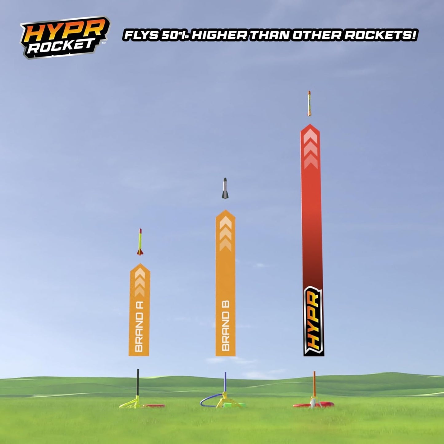 UAU! COISAS - HYPR Rocket 500, o selo voador mais alto para lançar foguetes, voa até 152 metros, 3 foguetes, jardim ou quintal ao ar livre, brinquedos e presentes para crianças, famílias, meninos e meninas