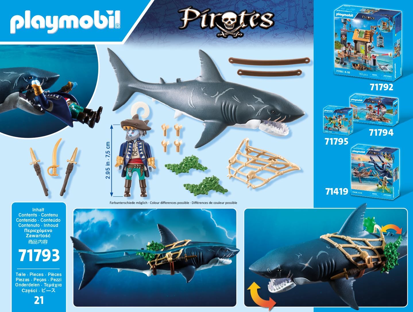 Playmobil | Piratas | Perigo de Tubarão Gigante | Brinquedos de Piratas | Figuras de Brinquedo | Brinquedos para Crianças a partir de 4 Anos | 71793