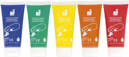 Janod - Pincéis - 4 tamanhos diferentes - Pincéis, Janod - Tintas para dedos para bebês a partir de 1 ano, Janod - Paleta de tinta à base de água - 12 almofadas e pincel, Janod - Avental de pintura infantil a partir de 18 meses