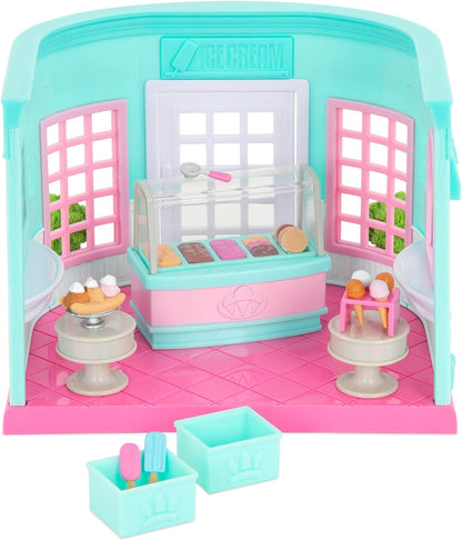 Li'l Woodzeez WZ6735Z Playset - Heladería Scoops &amp; Sprinkles - Juego de 18 piezas - Juguetes familiares para niños de 3 años en adelante