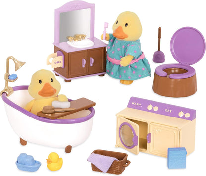 Li'l Woodzeez WZ6708Z Li'l Woodzeez Conjunto de 16 peças com móveis de banheiro e acessórios de lavanderia - brinquedos em miniatura e conjuntos de jogos para crianças a partir de 3 anos, multicolorido