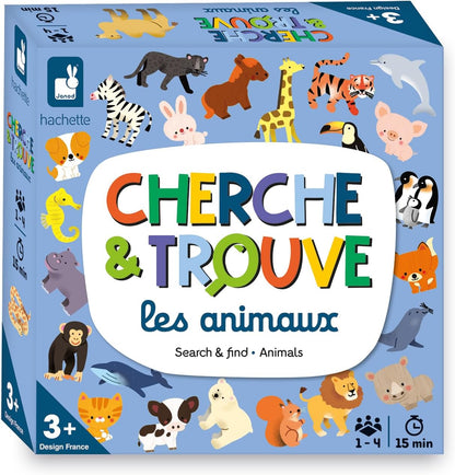 Janod - Minha primeira busca e descoberta - Tema animal - Jogo de tabuleiro infantil - Jogo de observação - A partir de 3 anos,