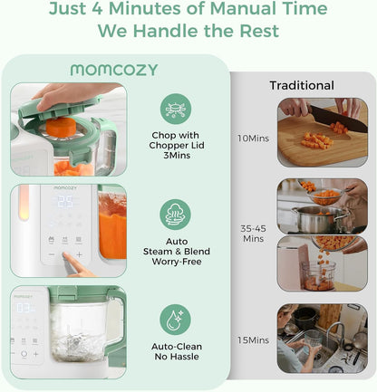 Momcozy Processador de alimentos para bebês AutoMeal, com preparo automático em uma única etapa (cozimento a vapor e trituração)