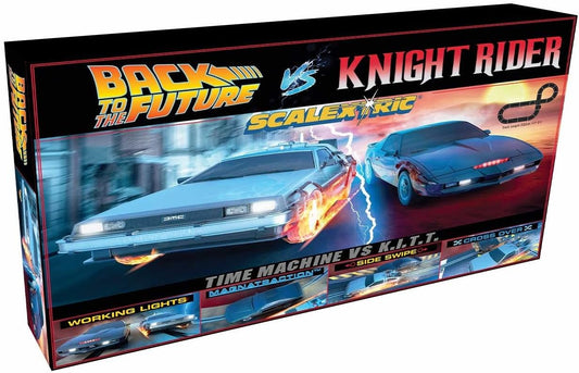 Scalextric Regreso al futuro vs Knight Rider Carrera de máquinas tragamonedas a escala 1:32
