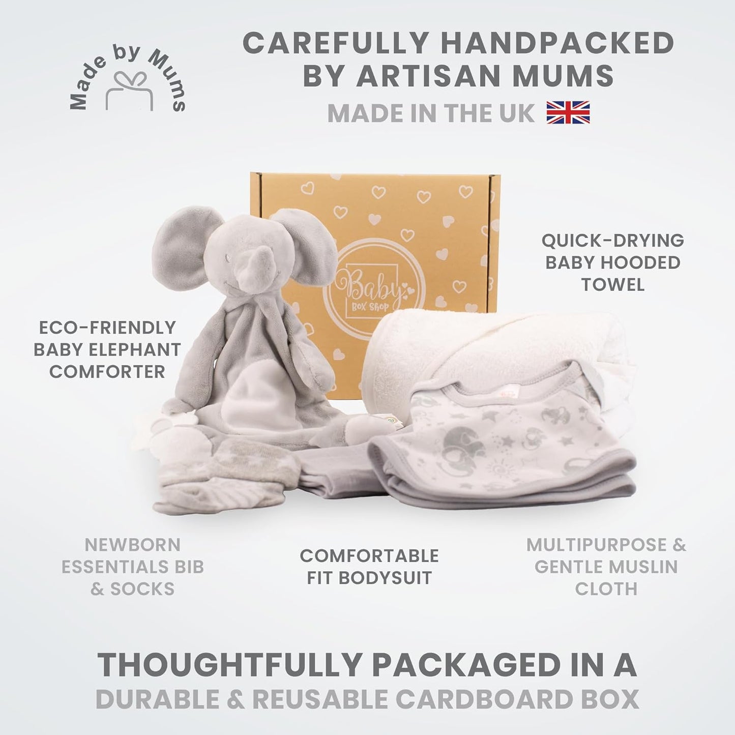 Baby Box Shop - Toalha com capuz personalizada para bebê e cobertor de urso personalizado para bebê, itens essenciais para recém-nascidos, Baby Box Shop - 6 itens essenciais para recém-nascidos unissex
