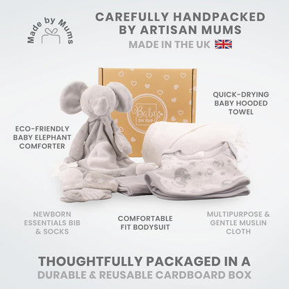 Baby Box Shop - Toalha com capuz personalizada para bebê e cobertor de urso personalizado para bebê, itens essenciais para recém-nascidos, Baby Box Shop - 6 itens essenciais para recém-nascidos unissex