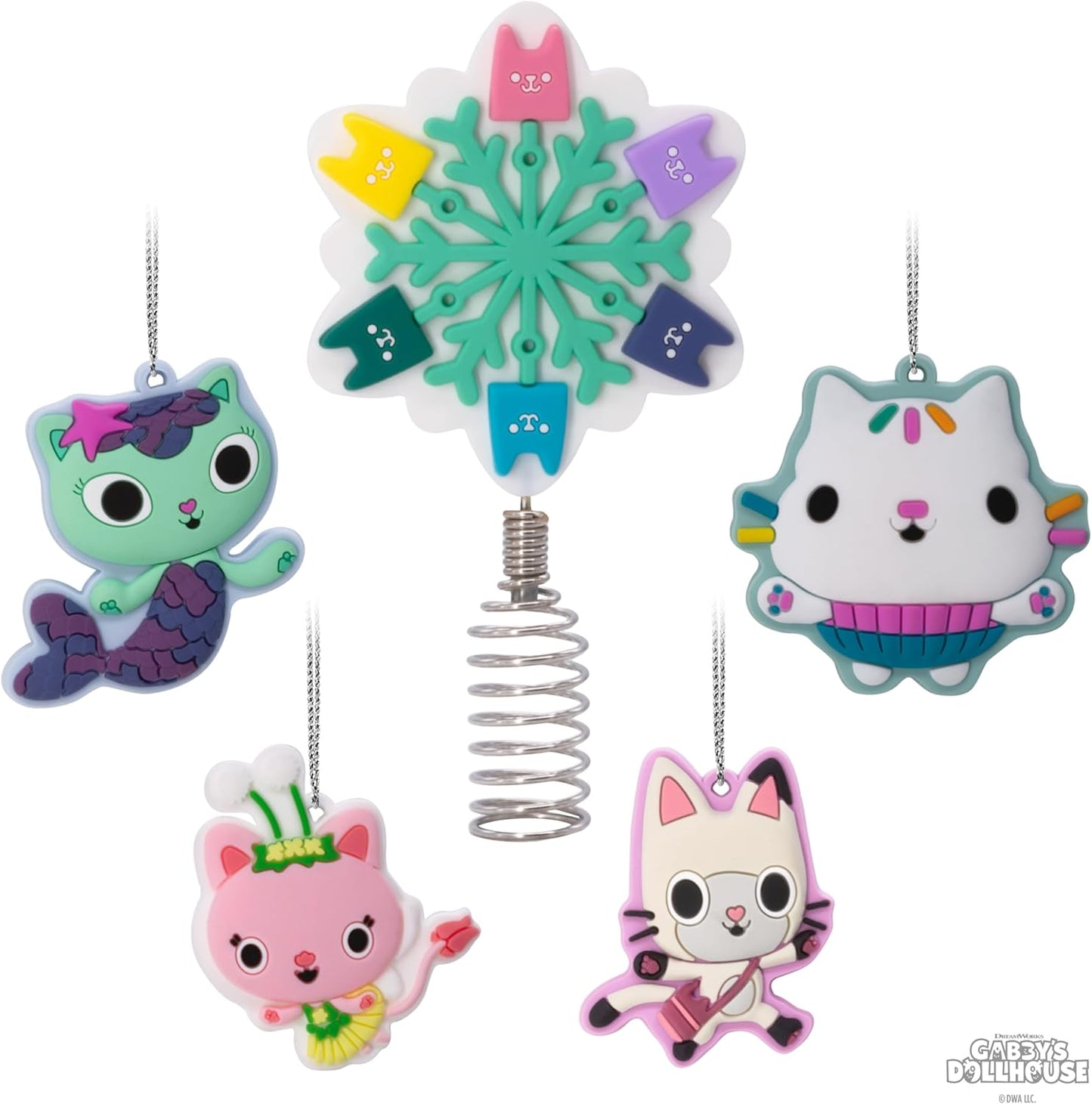 Hallmark Conjunto de 5 miniaturas de enfeites de Natal para árvore de Natal da Gabby's Dollhouse, 12,7 cm (5 polegadas), inquebráveis.