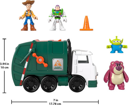 Fisher-Price Caminhão de Lixo Imaginext Disney e Pixar Toy Story com Figuras de Ação de Buzz Lightyear, Woody e Lotso de 7,6 cm, Amigo Alienígena e Veículo de Brinquedo, JLC41