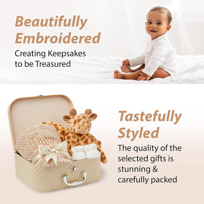 Presentes personalizados para bebês - Cesta para recém-nascidos em caixa de lembranças branca, inclui edredom de zebra para bebês, caixa de bebê, conjunto de presentes para recém-nascidos - 3 itens essenciais para bebês