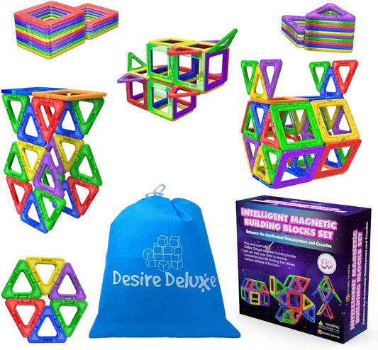 Desire Deluxe Blocos de construção magnéticos 30 peças Conjunto de brinquedos de construção para crianças Jogo | STEM Criatividade Educacional Blocos de brinquedo magnéticos para meninos e meninas de 3, 4, 5, 6 e 7 anos de idade