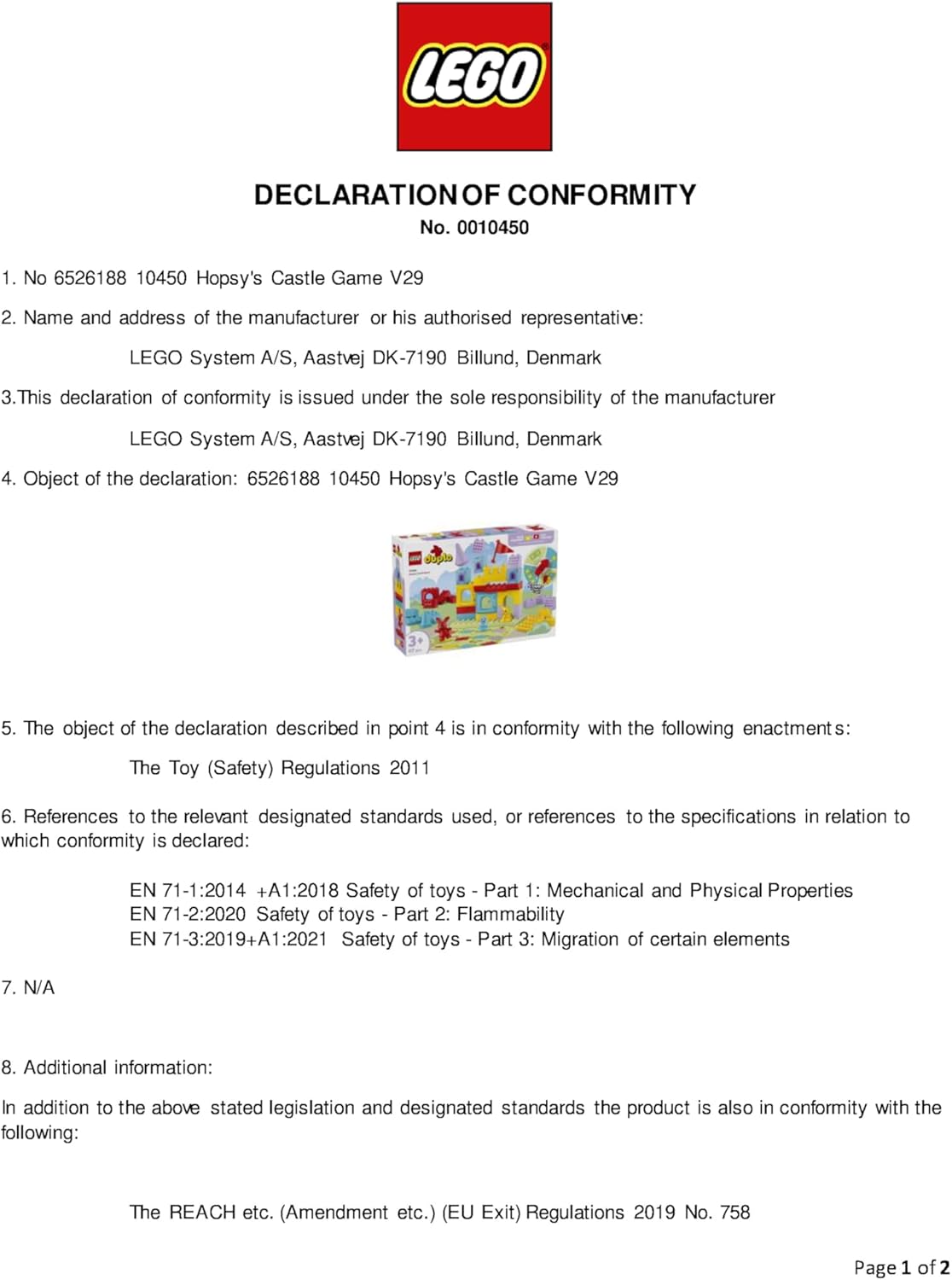 LEGO Jogo DUPLO Hopsy's Castle - Brinquedo educativo para desenvolvimento de habilidades motoras para crianças pequenas - inclui 3 figuras de animais, um castelo de brinquedo e um jogo de tabuleiro com um spinner - Presente de aniversário.