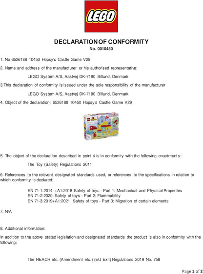 LEGO Jogo DUPLO Hopsy's Castle - Brinquedo educativo para desenvolvimento de habilidades motoras para crianças pequenas - inclui 3 figuras de animais, um castelo de brinquedo e um jogo de tabuleiro com um spinner - Presente de aniversário.