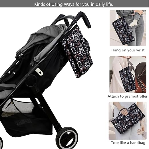 Bebamour Cambiadores de pañales portátiles con toallitas húmedas para viajes Cambiadores de bebé con almohadilla para la cabeza del bebé Cambiadores de pañales impermeables Esenciales para recién nacidos, flor