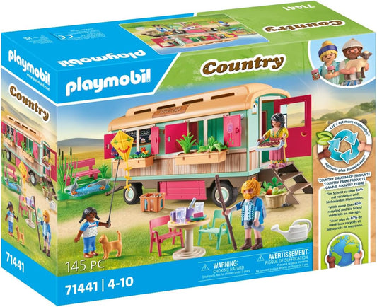 Playmobil 71441 País: Tren Acogedora cafetería con huerto, con remolque cuidadosamente diseñado, equipamiento detallado, juegos de rol divertidos e imaginativos, sets de juego sostenibles aptos para niños a partir de 4 años