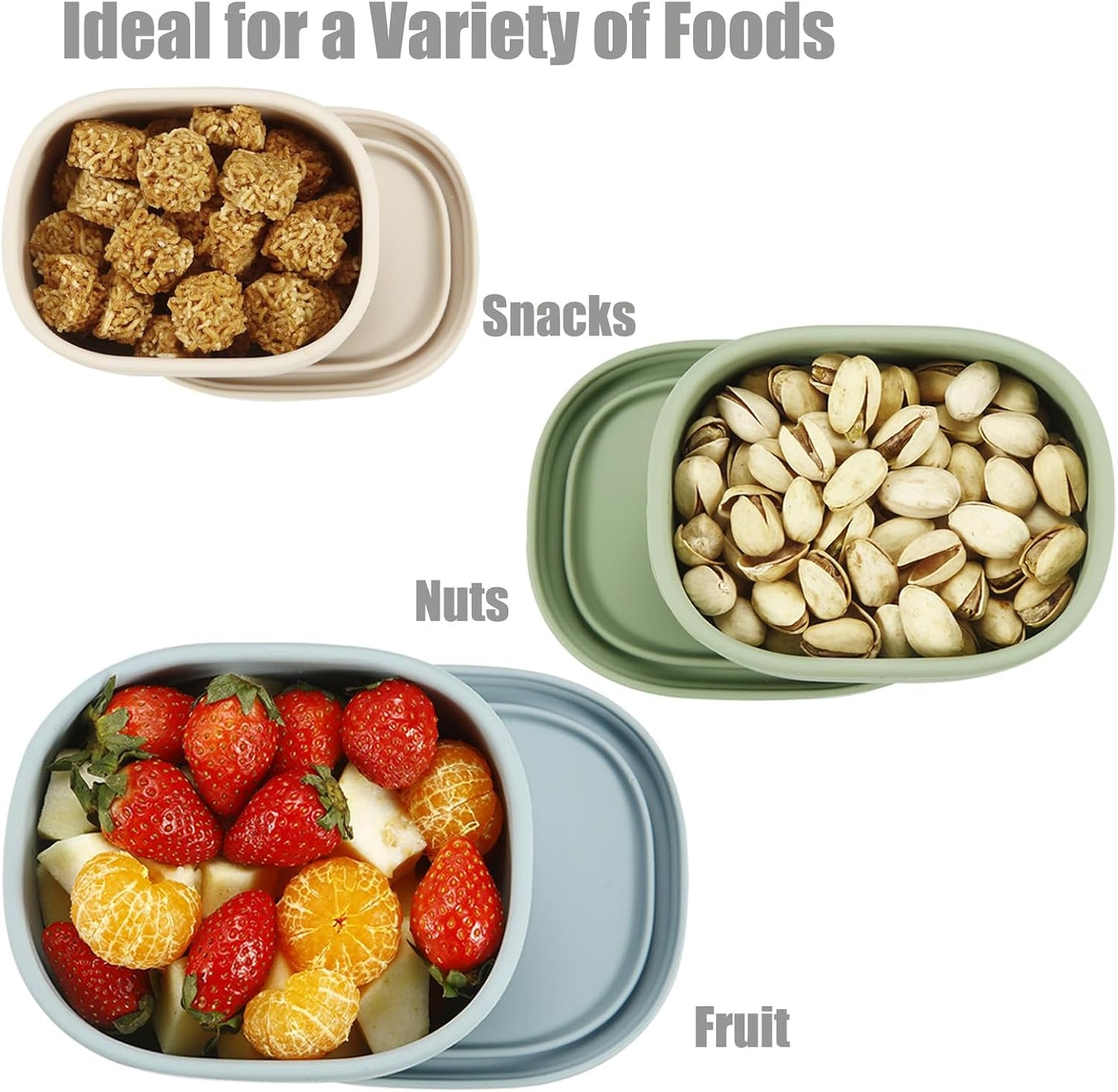 PandaEar Conjunto de 3 recipientes de silicone para armazenamento de alimentos com tampas, reutilizáveis e encaixáveis, para almoço, livres de BPA, à prova de vazamentos, próprios para lava-louças,