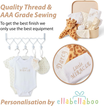 Ellabellaboo Loja Baby Box - Conjunto de presentes personalizados para bebês meninos Cesta para recém-nascidos - Presentes personalizados exclusivos, cesta para bebês com itens essenciais Ideia de presente neutra e para revelação do gênero