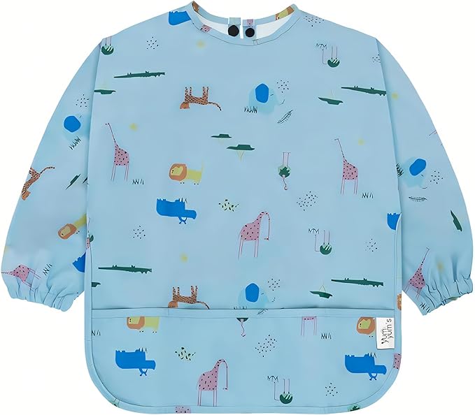 Yum Yum's Babador de silicone para desmame da Baby - Impermeável, fácil de limpar e confortável - Babador de manga comprida para bebês de 6 a 12 meses - Avental multifuncional para alimentação sem sujeira.