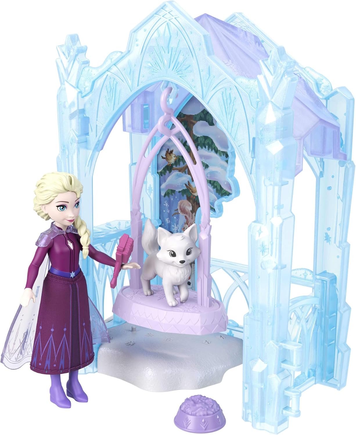 Mattel Disney Frozen – Boneca e Conjunto Elsa e seu Refúgio Gelado para Animais | Mini Boneca Elsa com Saia Removível, 2 Figuras de Animais, Escorregador e Acessórios – Linha Storytime Stackers – Inspirado no Filme – JFG29