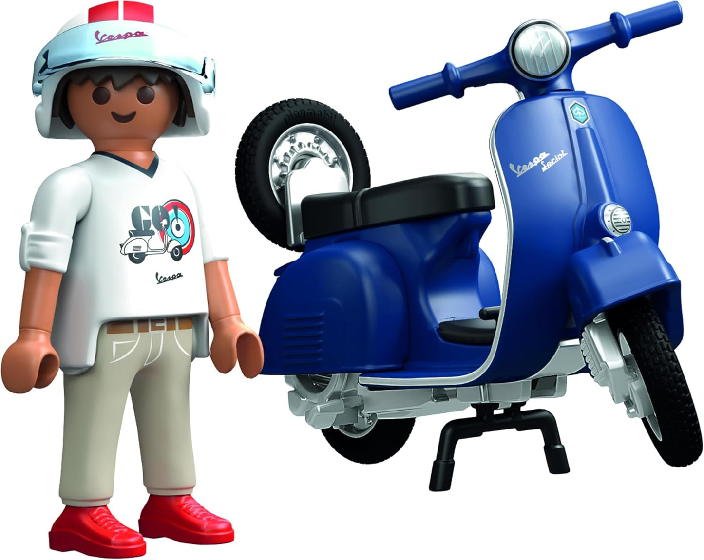Playmobil Carros 71622: Vespa 150 Sprint Veloce 1969, azul, modelo fiel para colecionadores e fãs, inclui acessórios versáteis e estepe removível