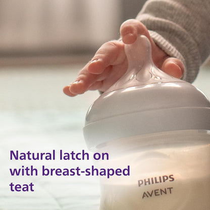 Philips Avent Conjunto de Mamadeiras de Vidro para recém-nascidos Avent Natural Response - 5 mamadeiras, 2 chupetas Philips Avent Ultra Soft de 0 a 6 meses, escova para mamadeiras, sem BPA (modelo SCD879/11)