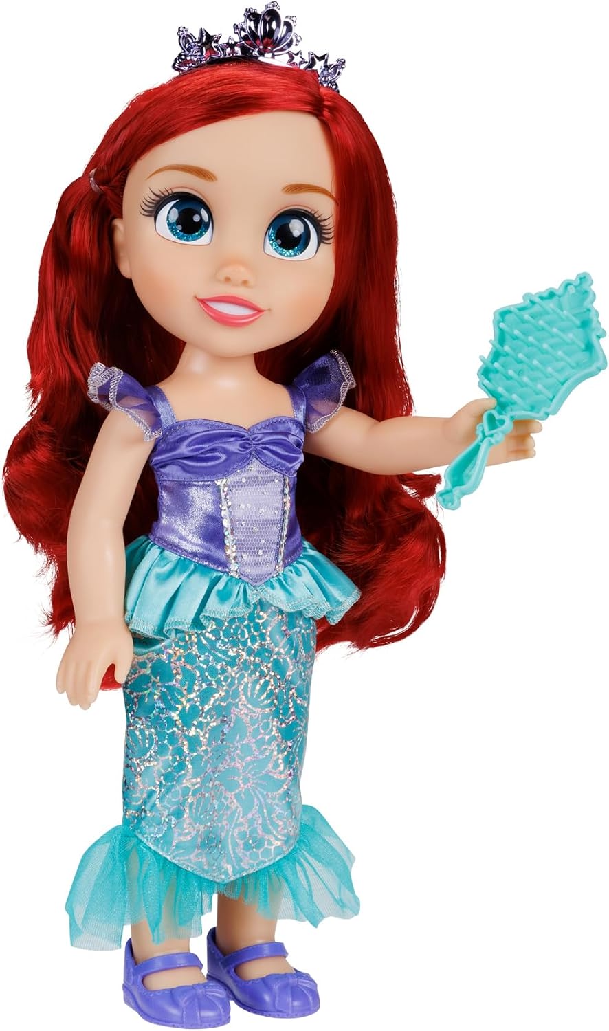 Disney Boneca Princess My Friend Ariel 35 cm Olhos com brilho cintilante, vestido de princesa removível, tiara, sapatos fáceis de calçar e tirar,