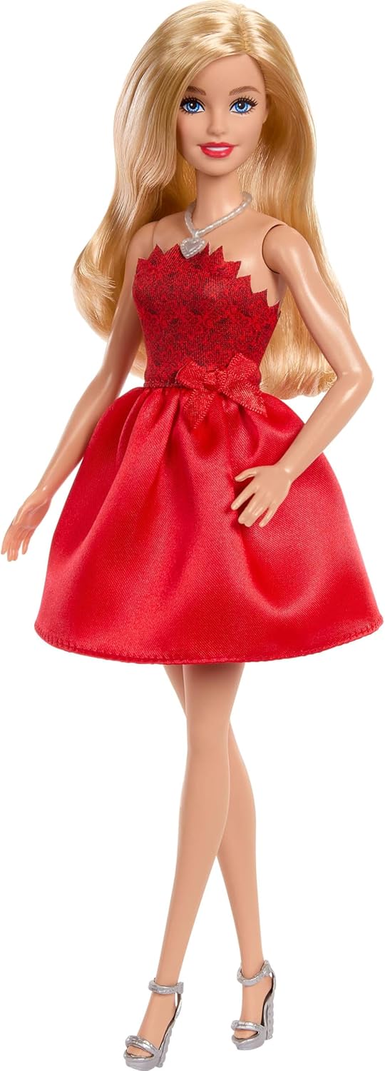 Barbie Mattel 80º Aniversário, Vermelha Rubi, Boneca Fashion Loira, Vestindo Vestido Vermelho com Sapatos e Colar Prateados, Brinquedo Colecionável, JGD25