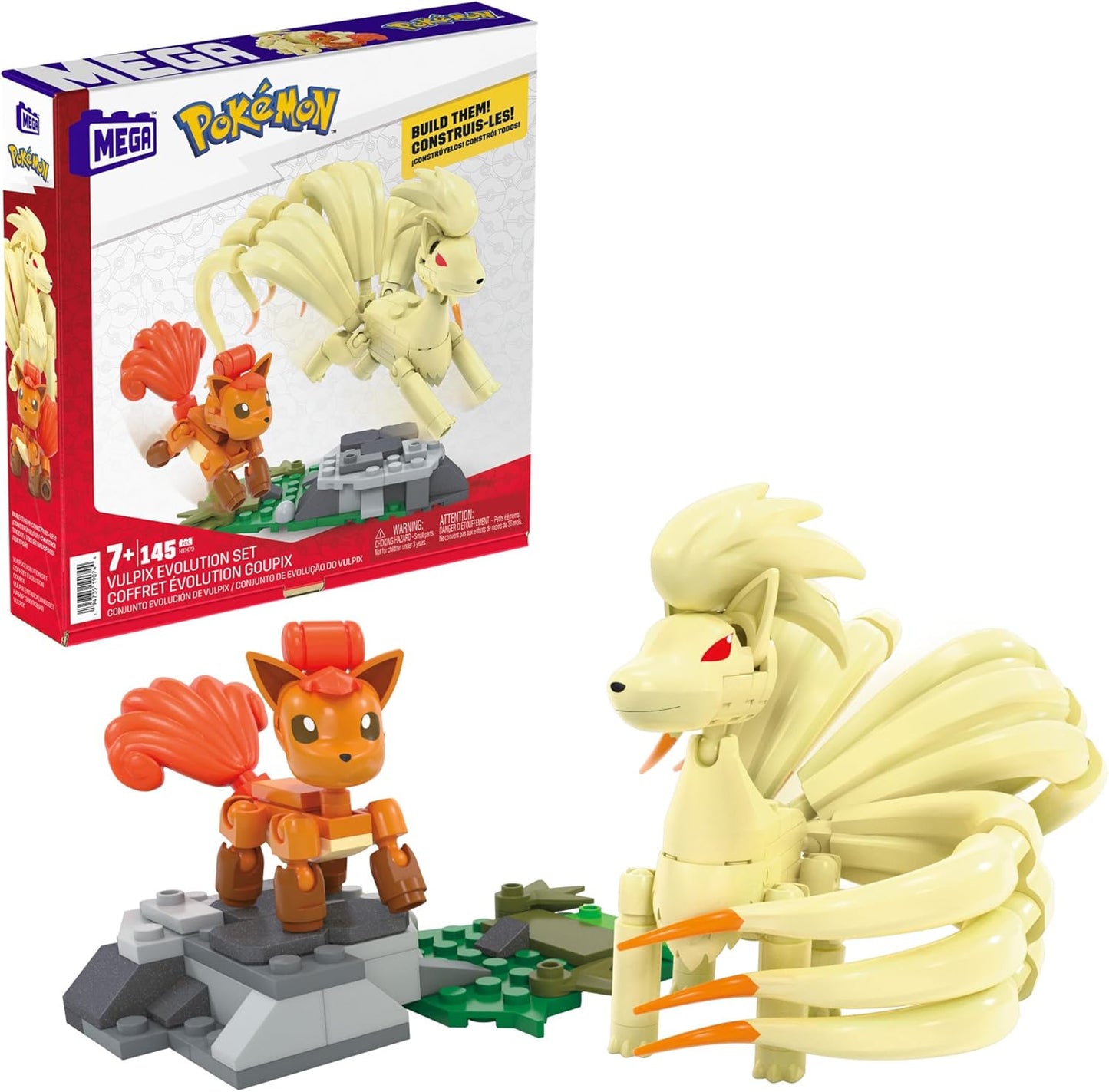 MEGA Conjunto de construção de bonecos de ação Pokémon, Eevee com 323 peças e estilo pixel retrô, para decoração de mesa ou parede, brinquedo de construção e exibição para colecionadores, HTH78