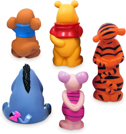 Disney Conjunto de Brinquedos de Banho Oficial da Store do Ursinho Pooh, 5 peças, inclui Ursinho Pooh, Bisonho, Leitão, Guru e Tigrão em um prático recipiente de plástico - Adequado para crianças a partir de 6 meses