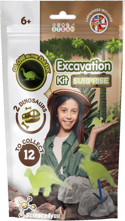 Science4you Kit de escavação de dinossauros para crianças de 6 anos ou mais, colete 12 dinossauros diferentes com este kit educacional, cace todas as figuras de dinossauros que brilham no escuro