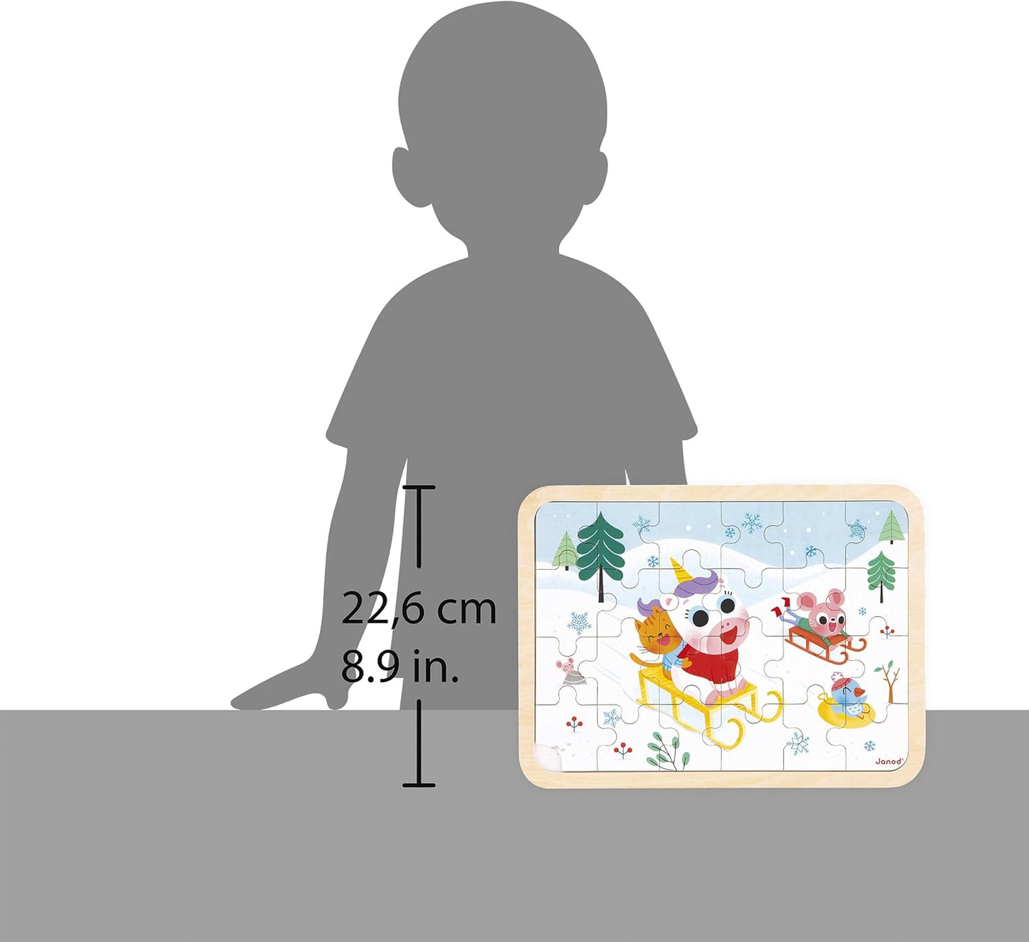 Janod - Quebra-cabeça de Madeira 24 Peças Infantil A partir de 4 anos - Modelo incluso + Jogo dos 5 Erros no Tabuleiro - Desenvolve Concentração e Observação - Produto FSC - J07127, Branco