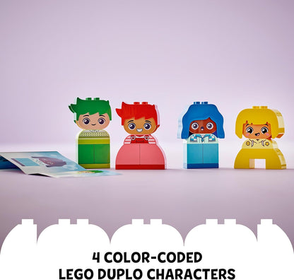 LEGO DUPLO Meus primeiros grandes sentimentos e emoções, brinquedos de aprendizagem personalizáveis para atividades de desenvolvimento inicial com 23 peças de construção coloridas e 4 personagens para bebês e crianças de 18 meses de idade mais 10415
