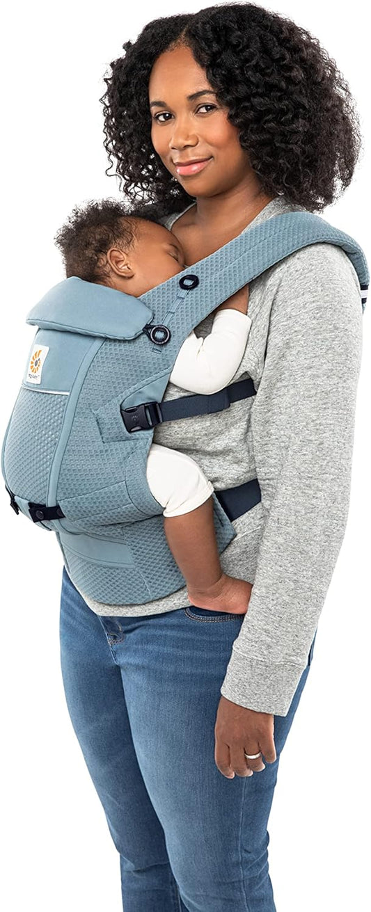 Ergobaby Adapt Carrier para recém-nascidos, desde o nascimento, 3 posições, malha SoftFlex, posição ergonômica de transporte para frente e para trás do bebê, azul ardósia