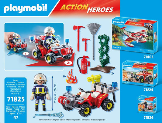 Playmobil | Heróis de Ação | Quadriciclo de Bombeiros Apaga Incêndio em Cerca | Caminhão de Bombeiros | Brinquedos para Crianças a partir de 4 anos | 71825