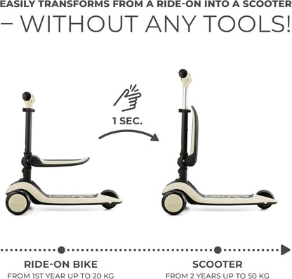 Kinderkraft Patinete Halley 2 en 1 para niños a partir de 1 año hasta 50 kg, patinete de 3 ruedas, bicicleta de equilibrio, fácil de plegar, 2 ruedas delanteras intermitentes, manillar ajustable, fácil de manejar, pesa sólo 3 kg, blanco