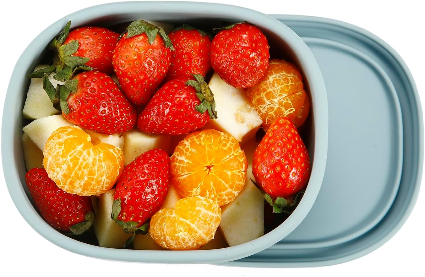 PandaEar Conjunto de 3 recipientes de silicone para armazenamento de alimentos com tampas, reutilizáveis e encaixáveis, para almoço, livres de BPA, à prova de vazamentos, próprios para lava-louças,