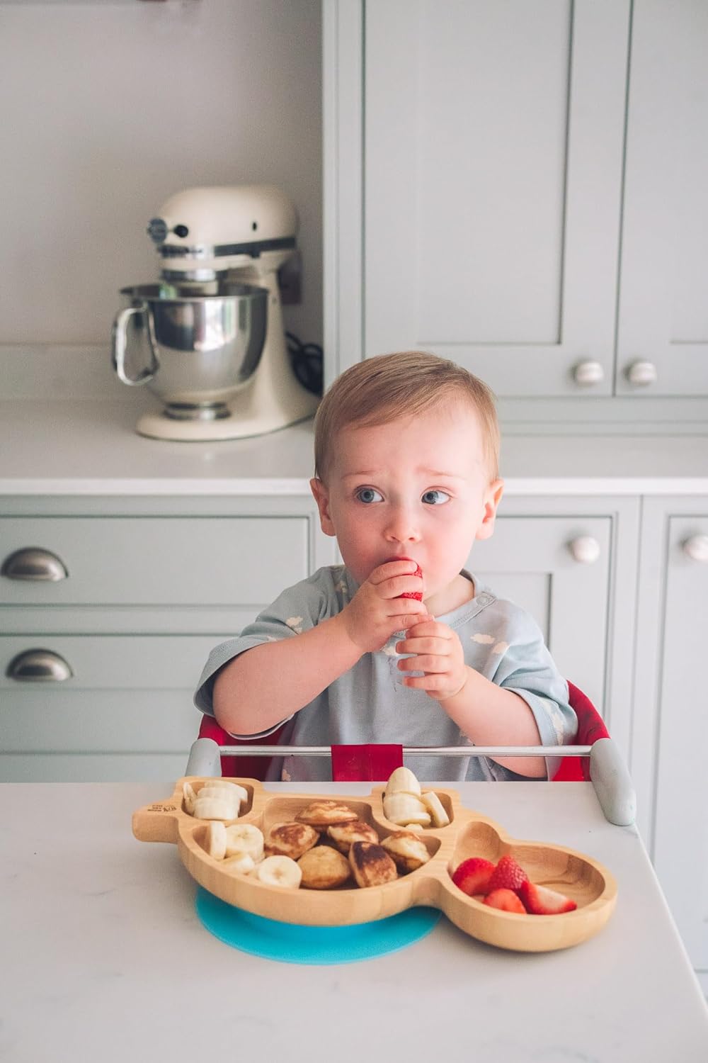 Juego de cuchara y plato de succión de bambú Moon and Moo Turtle para niños, niños pequeños y destete del bebé - No tóxico - Sin plástico - Permanece en su lugar - Plato de succión para bebé - Juego de destete para bebé (gris)