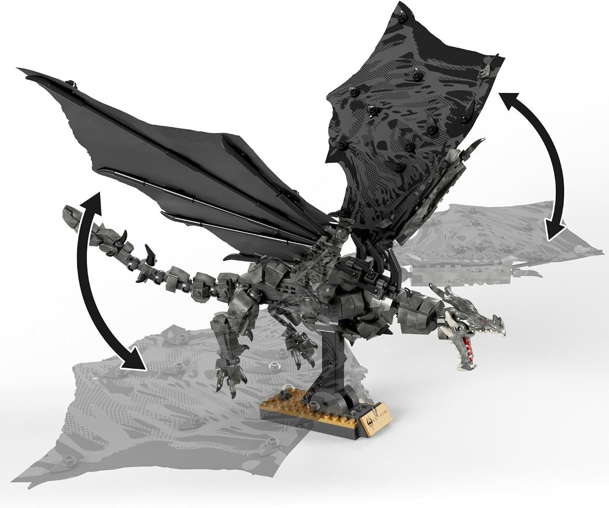 MEGA Bonecos de Ação e Brinquedos de Montar MEGA Skyrim – Alduin, o Devorador de Mundos (619 peças) com 1 figura do Dragonborn, para colecionadores (HXR98)