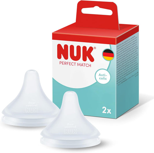 NUK Bicos para Mamadeira Perfect Match | 6+ meses | Bicos Anticólicos | Silicone | Controle de Fluxo | 2 unidades